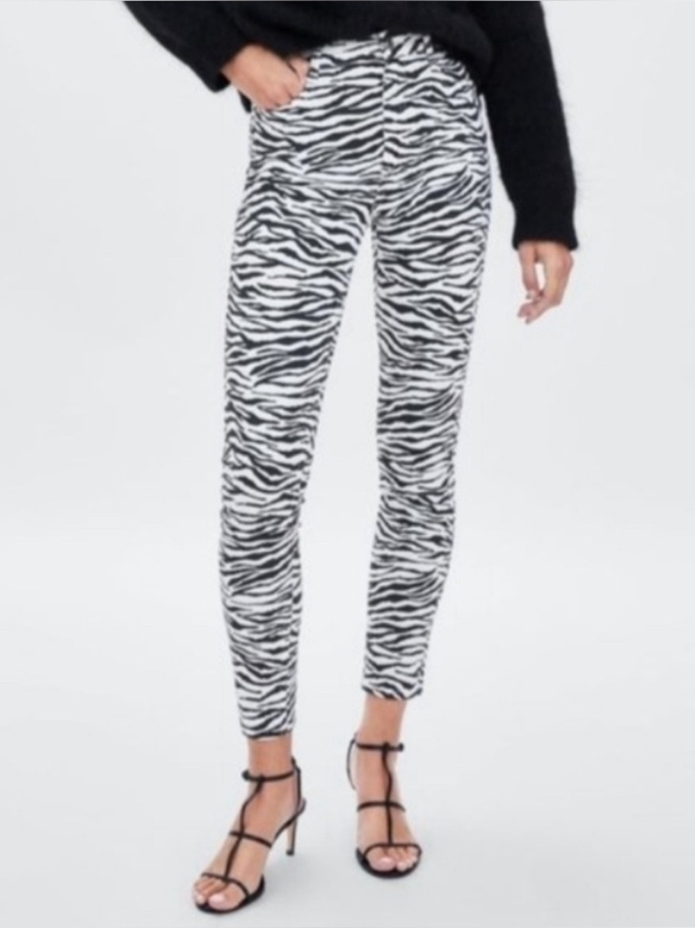 NWT Zara skinny fit Zebra Animal Print Jeans Black & White 8 40